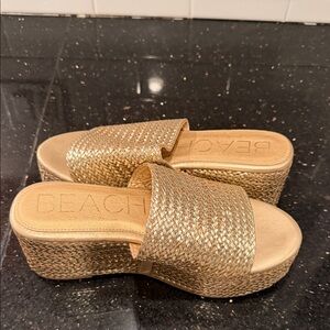 Beach Women's Shimmering Gold Platform Slides